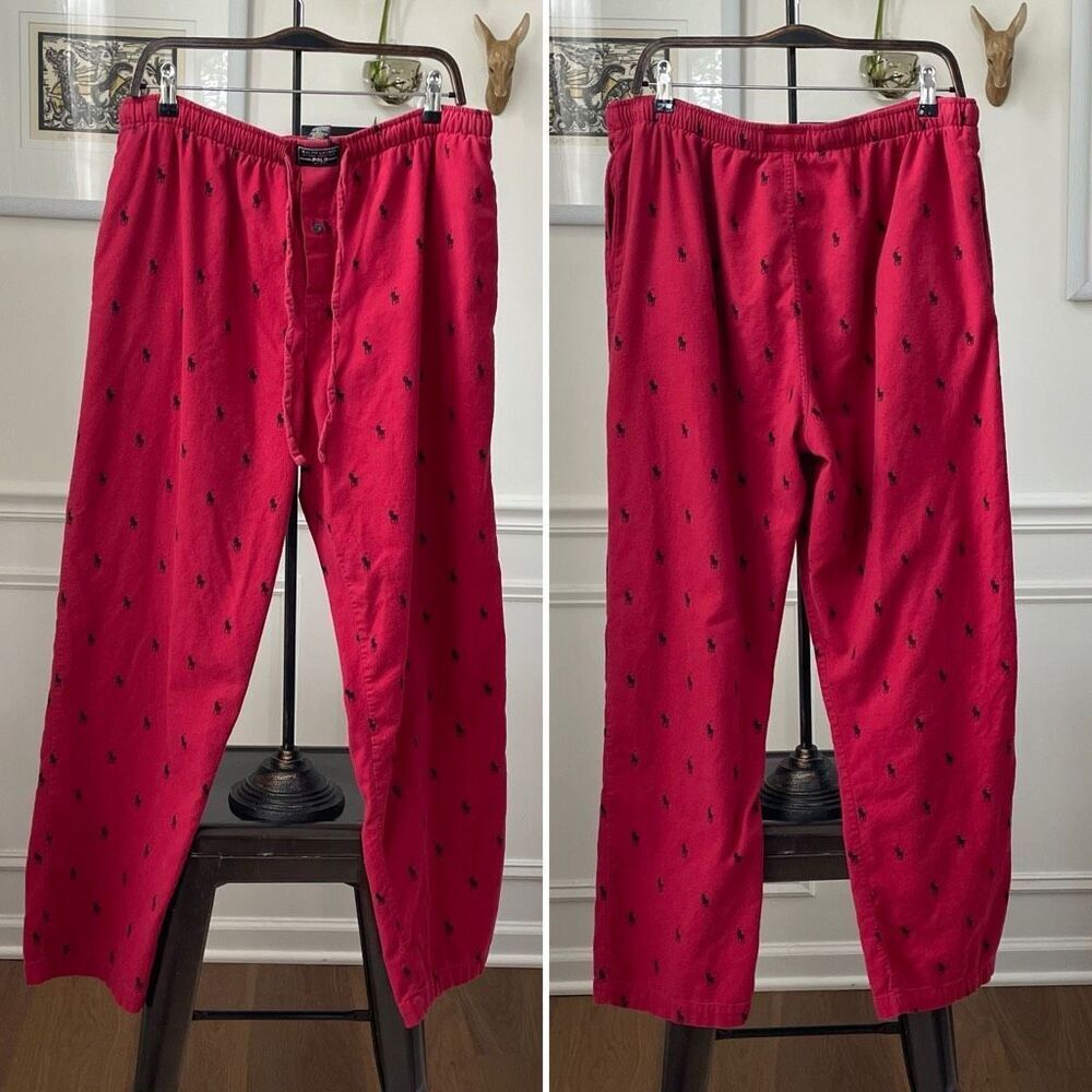 Polo Ralph Lauren Allover Pony Pajama Pant Red Cotton Flannel $55 L